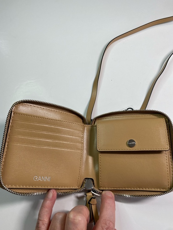 New GANNI Wallet on Strap Leather Royal Blue Zip Around Adjustable Strap - Picture 9 of 15